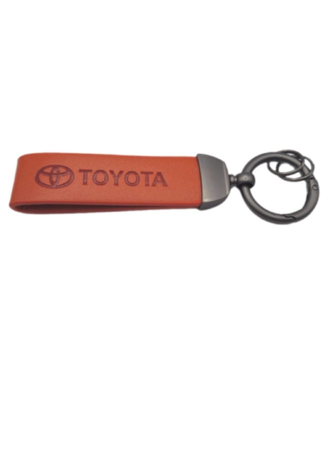 Toyota logo leather keychain, orange color