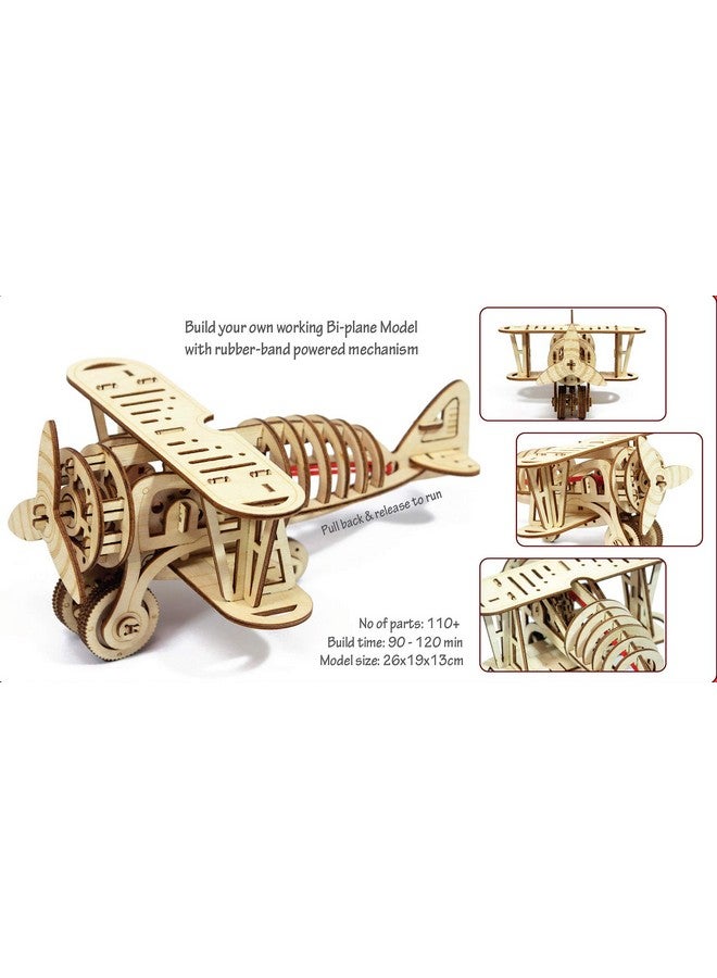 Funvention- for Little Scientist in Every Kid Engineered Wood Biplane -DIY Rubber Band Powered Mechanical Model, Multicolour, 8+ Years - Image 3