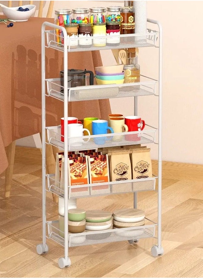 5-Tier Kitchen Storage Basket for Fruit Vegetables and Snacks Metal Trolley Organizer with Lockable Wheels and Handle Wire Shelves Cart for Room Bathroom - pzsku/ZAC1E475ED3D9A4261A4AZ/45/_/1707926417/1fa54505-0734-46bd-9b79-6b47ca08cc1d