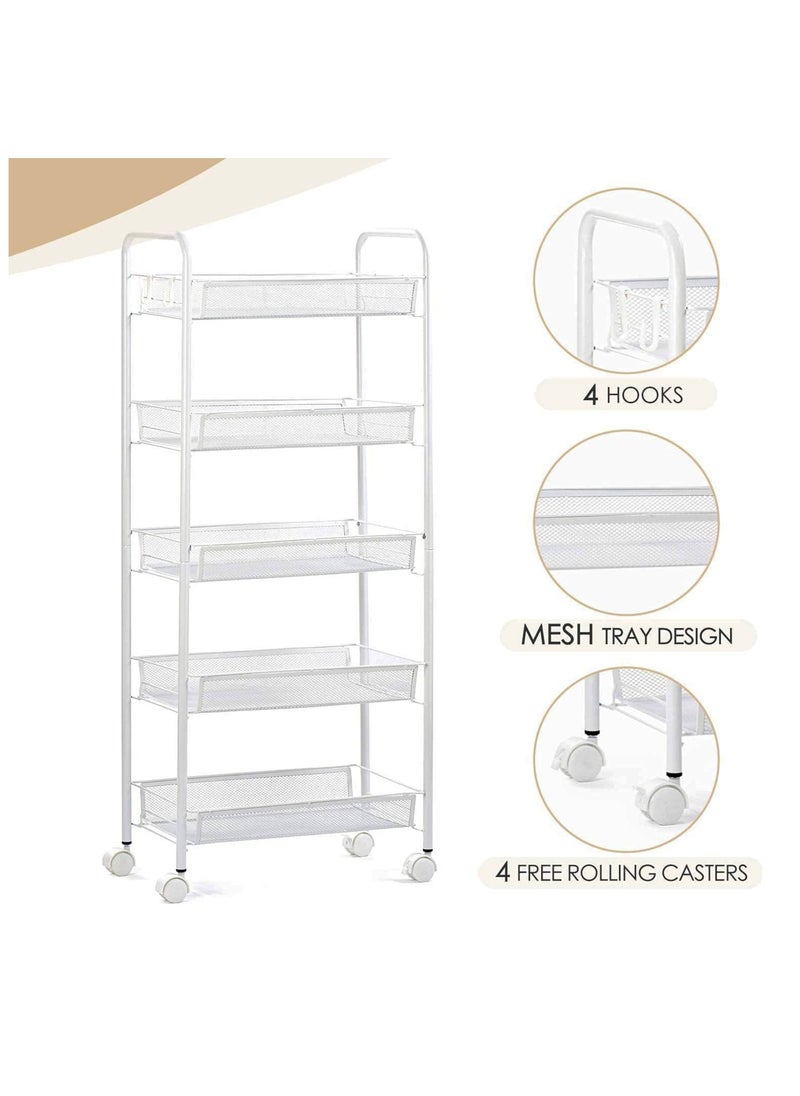 5-Tier Kitchen Storage Basket for Fruit Vegetables and Snacks Metal Trolley Organizer with Lockable Wheels and Handle Wire Shelves Cart for Room Bathroom - pzsku/ZAC1E475ED3D9A4261A4AZ/45/_/1707926509/3f312be9-4a82-415f-bcec-42853a5a1c04