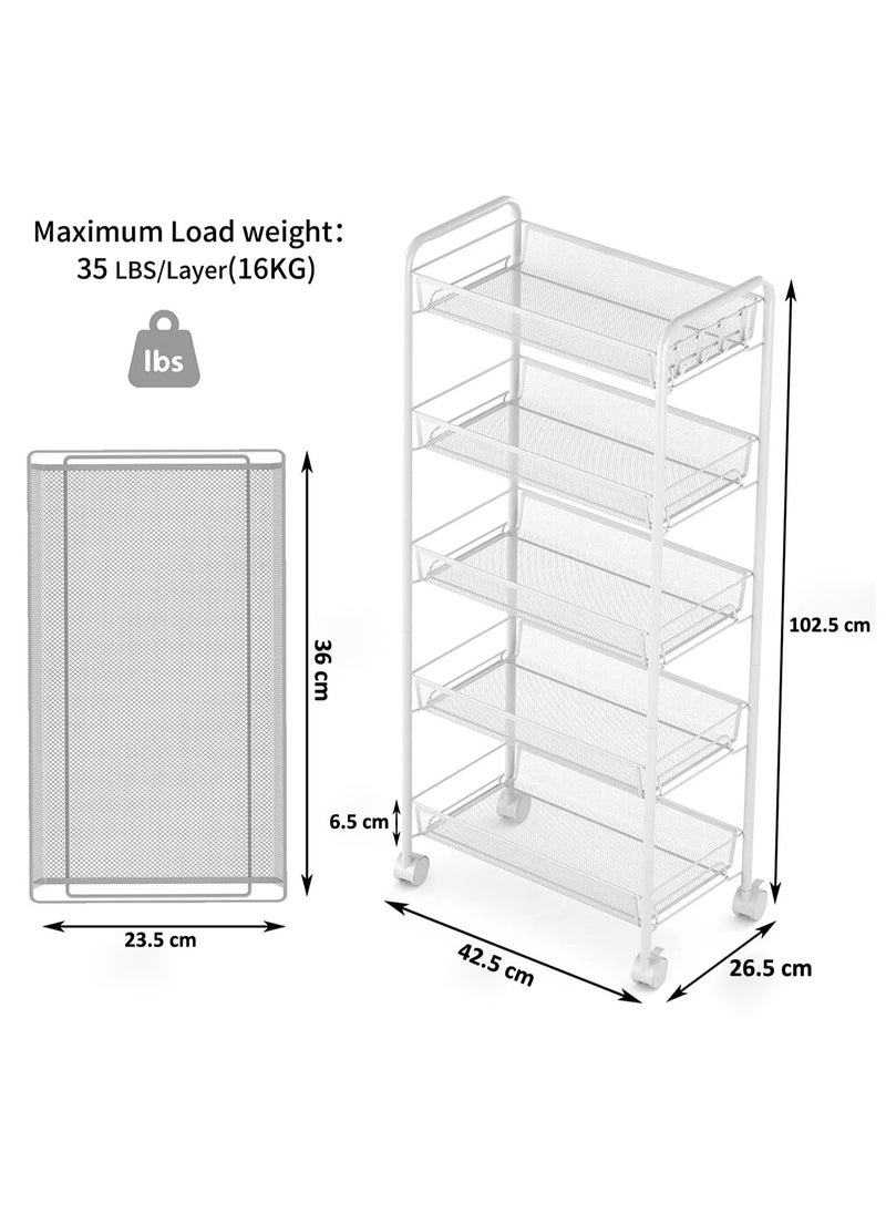 5-Tier Kitchen Storage Basket for Fruit Vegetables and Snacks Metal Trolley Organizer with Lockable Wheels and Handle Wire Shelves Cart for Room Bathroom - pzsku/ZAC1E475ED3D9A4261A4AZ/45/_/1707926512/0fe00a30-d5e3-4546-b28d-f4dc3e7fbeba