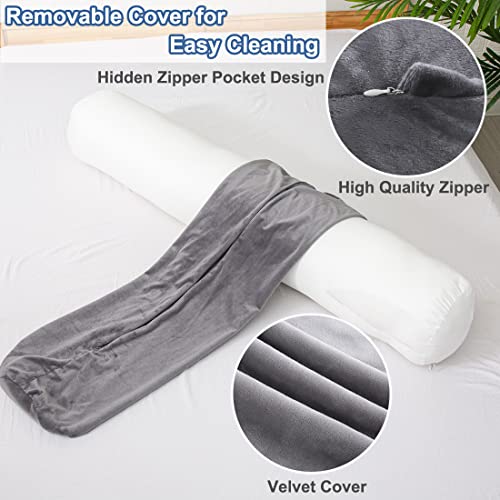 1 MIDDLE ONE Body Pillow for Adults, Bolster Pillow with Removable Velvet Cover, Long Round Cervical Roll Pillow, 47 x 7.87 Inches, Grey - Image 4