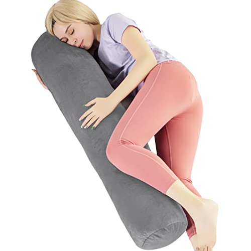 1 MIDDLE ONE Body Pillow for Adults, Bolster Pillow with Removable Velvet Cover, Long Round Cervical Roll Pillow, 47 x 7.87 Inches, Grey - Image 1