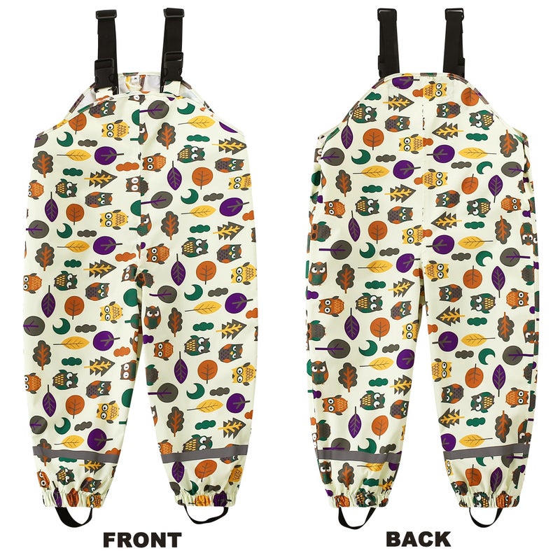 Fewlby Toddlers Waterproof Rain Bib Pants, Boys Rain Pants Kids Cartoon Rain Trousers Lightweight Mud Pants Rainwear - Image 5