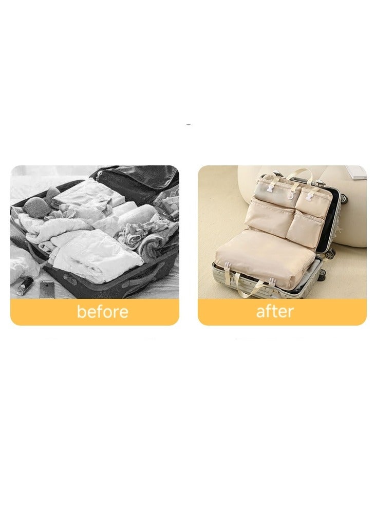 Foldable Carry on Travel Duffel Bag ,7-in-1,Space Saving Hanging Garment Bag Compartment Travel Organizer（Beige）  - Image 2