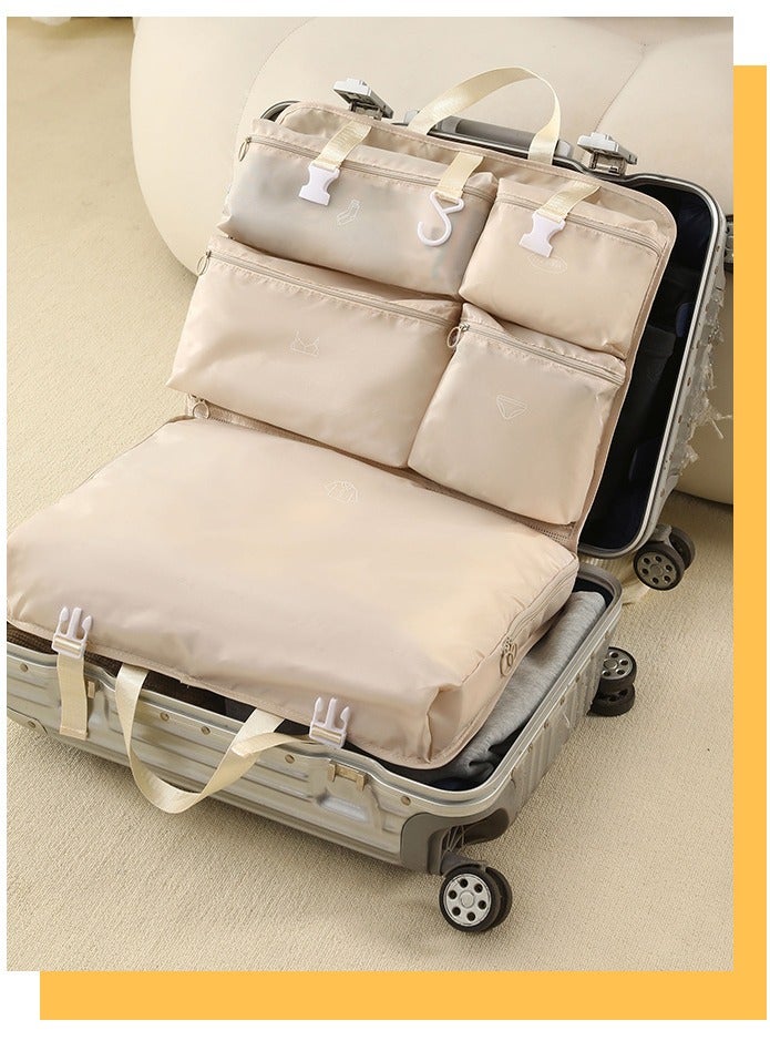Foldable Carry on Travel Duffel Bag ,7-in-1,Space Saving Hanging Garment Bag Compartment Travel Organizer（Beige）  - Image 4