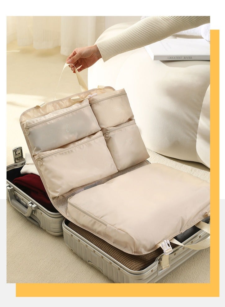 Foldable Carry on Travel Duffel Bag ,7-in-1,Space Saving Hanging Garment Bag Compartment Travel Organizer（Beige）  - Image 3