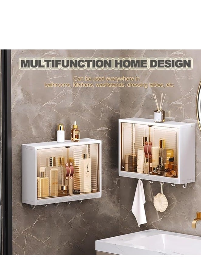 Generic Bathroom Storage Cabinet Wall Mounted Bathroom Cabinet Storage Shelf with 5 Hooks Double Door Medicine Cabinet, Space Saving Bathroom Storage Cupboards for Bathroom Kitchen  - Image 3