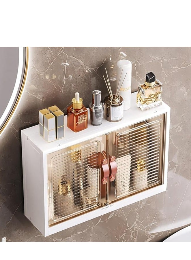 Generic Bathroom Storage Cabinet Wall Mounted Bathroom Cabinet Storage Shelf with 5 Hooks Double Door Medicine Cabinet, Space Saving Bathroom Storage Cupboards for Bathroom Kitchen  - Image 2