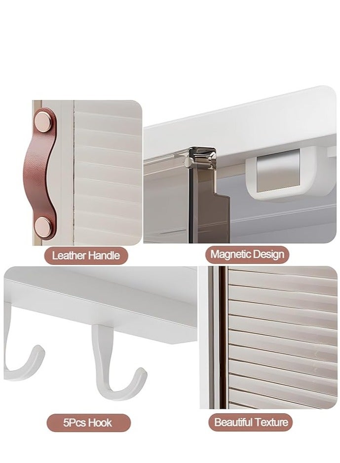 Generic Bathroom Storage Cabinet Wall Mounted Bathroom Cabinet Storage Shelf with 5 Hooks Double Door Medicine Cabinet, Space Saving Bathroom Storage Cupboards for Bathroom Kitchen  - Image 5
