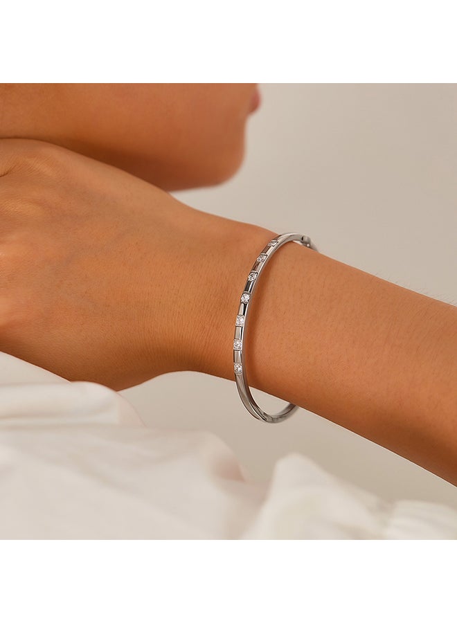 Fashionable And Elegant Bracelet For Women, Stainless Steel, Simple And High-End, Inlaid Zircon Bracelet - Image 3