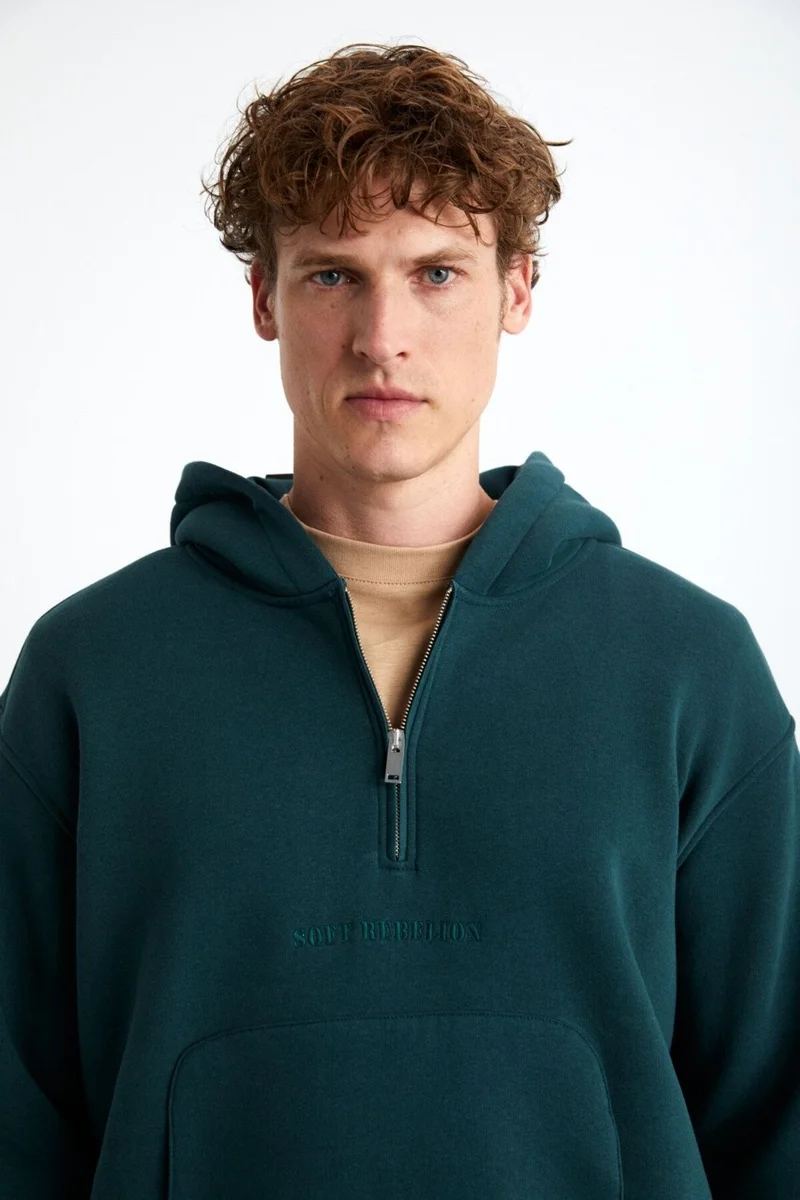 GRIMELANGE Pavle Men's Cotton-Polyester Hooded Green Sweatshirt
