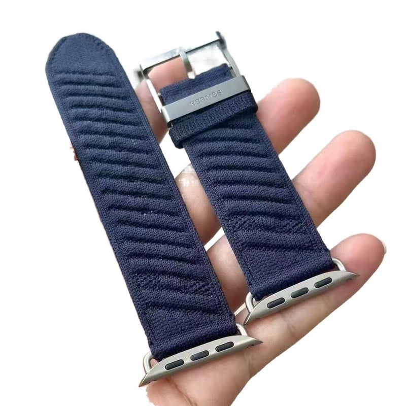 سوار ساعة ذكية سوار نايلون حلقي متوافق مع Apple Watch 38/40/41/42/44/45/49mm بملاءمة قابلة للتعديل وحزام بديل باللون أخضر قابل للتعديل - Image 4
