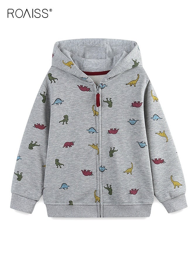 رويس سترات بغطاء رأس وسحاب كامل للأولاد الصغار، سترة مريحة بغطاء رأس بنقوش ديناصورات، سترة خارجية بأكمام طويلة للأولاد، مناسبة للارتداء اليومي والمناسبات الأخرى - Image 1