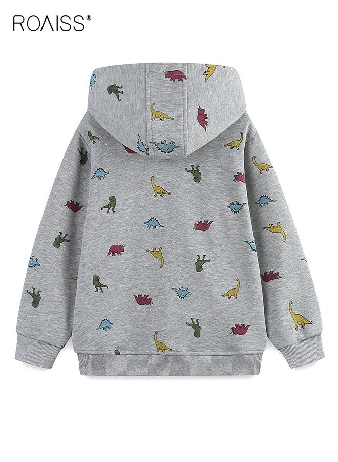 رويس سترات بغطاء رأس وسحاب كامل للأولاد الصغار، سترة مريحة بغطاء رأس بنقوش ديناصورات، سترة خارجية بأكمام طويلة للأولاد، مناسبة للارتداء اليومي والمناسبات الأخرى - Image 2