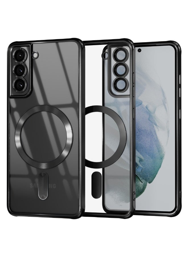 جراب مغناطيسي لهاتف Samsung Galaxy S21، جراب شفاف رفيع مطلي بالكهرباء لهاتف Samsung S21 مع حماية للكاميرا، جراب مقاوم للصدمات لهاتف Samsung S21 متوافق مع MagSafe، أسود - Image 3