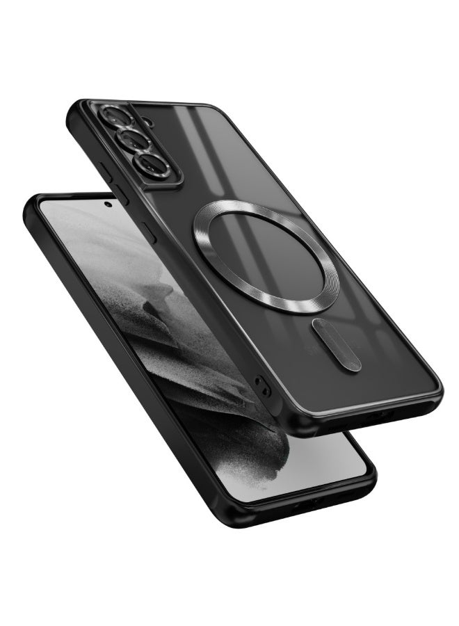 جراب مغناطيسي لهاتف Samsung Galaxy S21، جراب شفاف رفيع مطلي بالكهرباء لهاتف Samsung S21 مع حماية للكاميرا، جراب مقاوم للصدمات لهاتف Samsung S21 متوافق مع MagSafe، أسود - Image 2