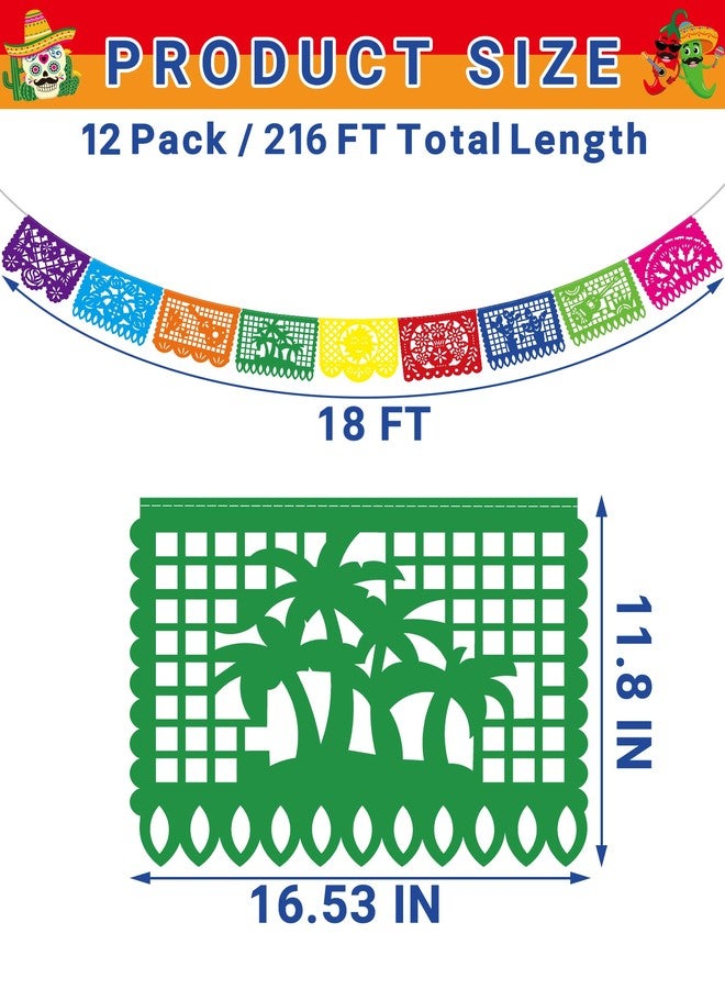Heartome 12 Pack Cinco De Mayo Banner, 216 FT Fiesta Banner Mexican Party Decorations Plastic Papel Picado Double Side Indoor Outdoor Home Yard String Flags Dia De Los Muertos Day of the Dead Hanging Decor - Image 2