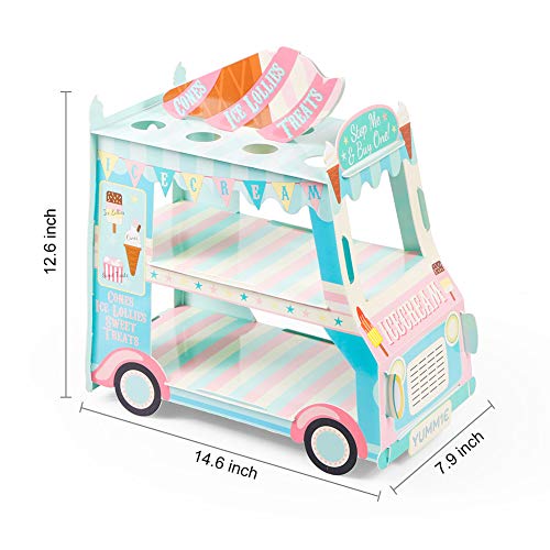 Aooba Van Cake Stand - Baby Shower, Birthday Party Supplies Table Centerpiece Decor - 3 Tier Ice Cream Cart Cake Cupcake Stand - Image 2