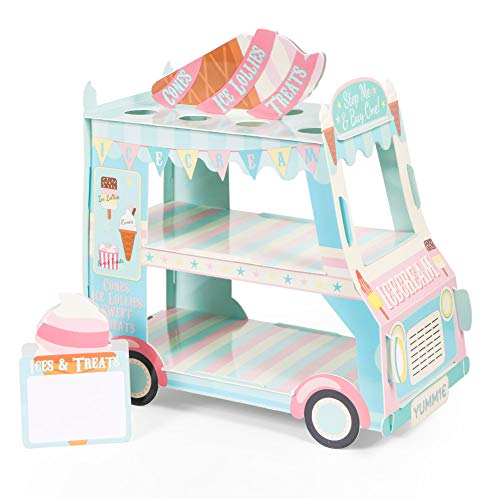 Aooba Van Cake Stand - Baby Shower, Birthday Party Supplies Table Centerpiece Decor - 3 Tier Ice Cream Cart Cake Cupcake Stand - Image 1