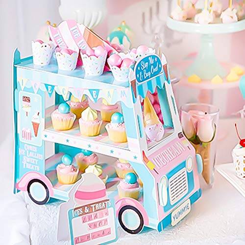 Aooba Van Cake Stand - Baby Shower, Birthday Party Supplies Table Centerpiece Decor - 3 Tier Ice Cream Cart Cake Cupcake Stand - Image 3