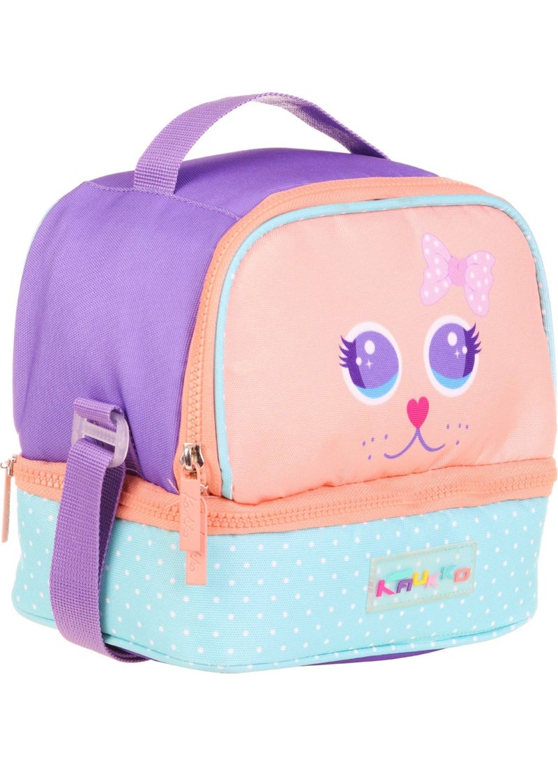 KAUKKO - Kids Two Compartment Thermal Insulated Girl Cute Cat Multicolored Lunch Box - Image 1