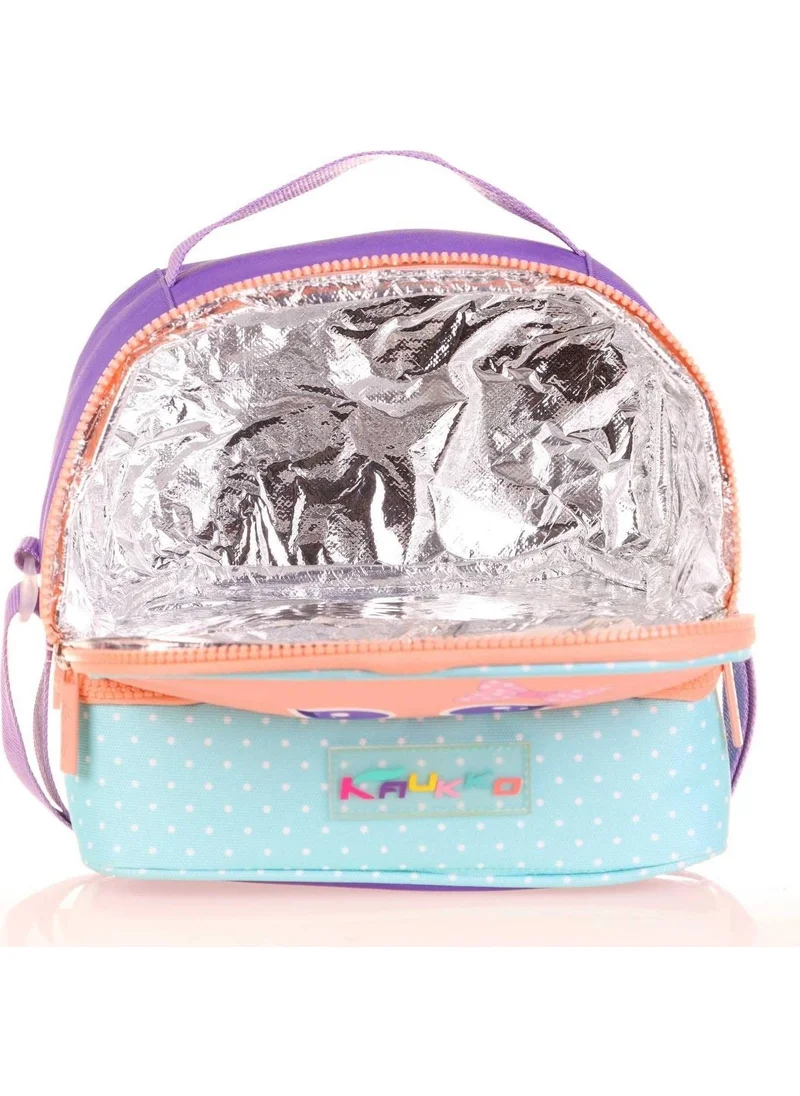 KAUKKO Kids Two Compartment Thermal Insulated Girl Cute Cat Multicolored Lunch Box