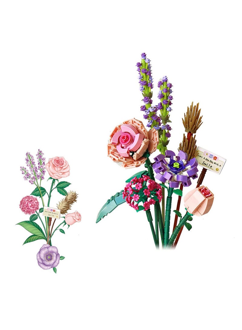 SYOSI Flower Bouquet Building Blocks, Building Blocks Bouquet Sending DIY Construction Toy Sets with Exquisite Packaging Boxes, Suitable for Room Decoration Aesthetic Desk Decoration 547 Pieces, 8 Flowers  - Image 1