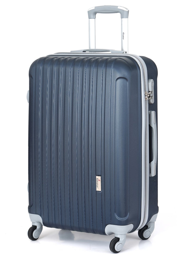 SENATOR Hard Case Travel Bag Large Checked Luggage Trolley ABS Lightweight Suitcase with 4 Spinner Wheels KH132, Navy Blue - Image 1
