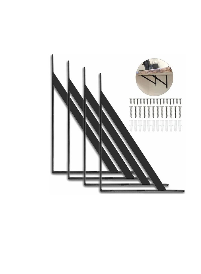 Robustline 4Pcs Black Triangle Shelf Brackets, Floating Shelves Brackets, 90 Degree Angle Wall Mounted Shelf Supporter Corner Bracket with Mounting Screws (11" x 16") - Image 1