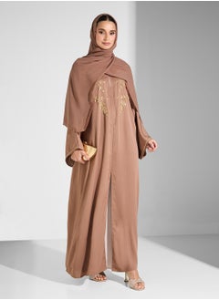 hayas closet V-Neck Embroidered Flared Sleeve Abaya  - Image 1