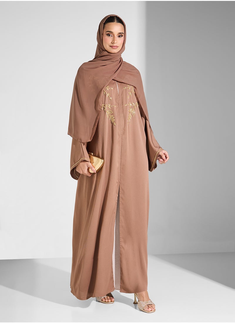 hayas closet - V-Neck Embroidered Flared Sleeve Abaya - Image 1