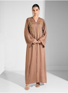 hayas closet V-Neck Embroidered Flared Sleeve Abaya  - Image 5