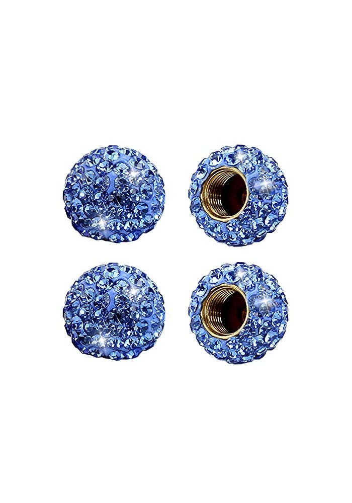 Muxkenper Car Wheel Tire Valve 4 Pack Handmade Crystal Rhinestone Tire Valve Stem Air Caps Cover Bling Car Accessories Blue - Image 1