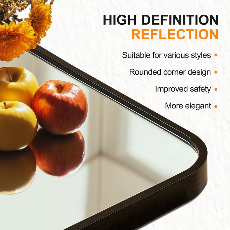 Delma Black Framed Bathroom Vanity Mirror for Over Sink, 50x30 Inch High-Definition Wall Mirror with Horizontal/Vertical Hanging, Durable Rust-Resistant Bathroom Mirror for Modern Decor (Black) - Image 5