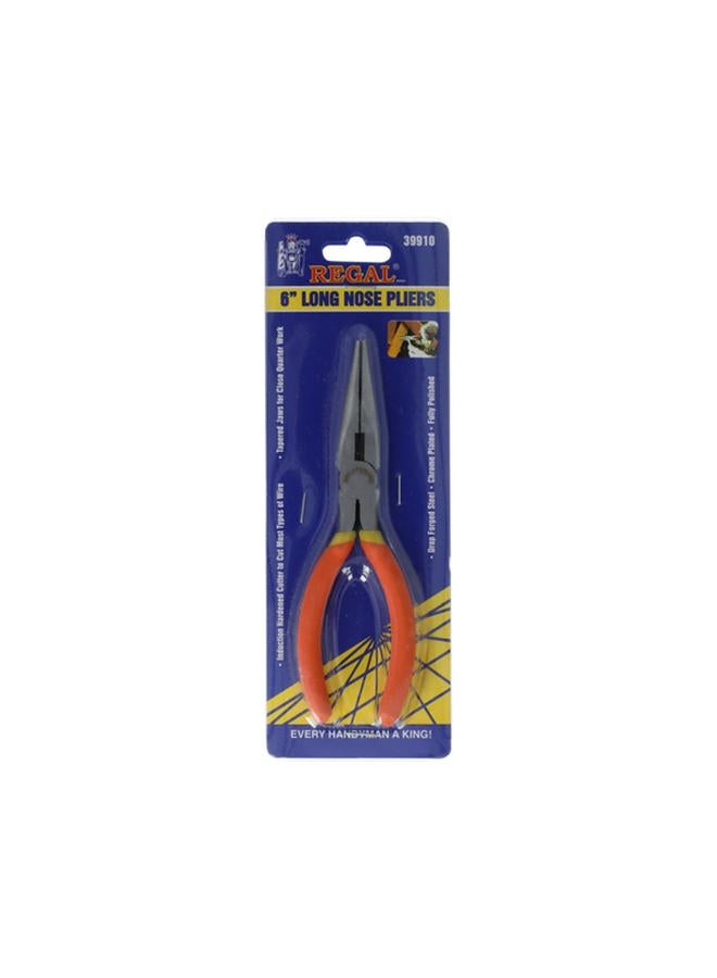 Regal Tools Slim Head Design Drop Forged Steel Long Nose Plier Orange and Silver 6inch 39910  - Image 1