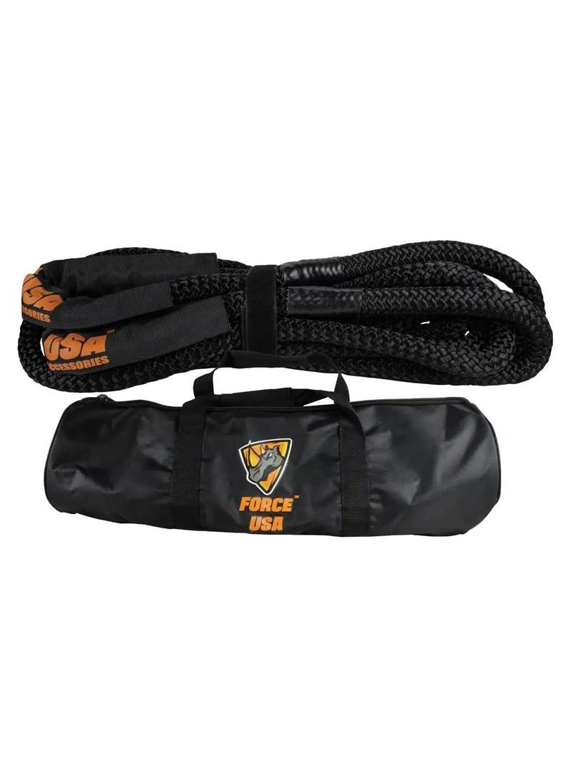 FORCE USA 9M 13.2 Ton Kinetic Recovery Rope - Heavy Duty Off Road Tow Strap with Reinforced Loops - SUV, 4x4, ATV Recovery Gear - Shock Absorbing, Weather Resistant Rope