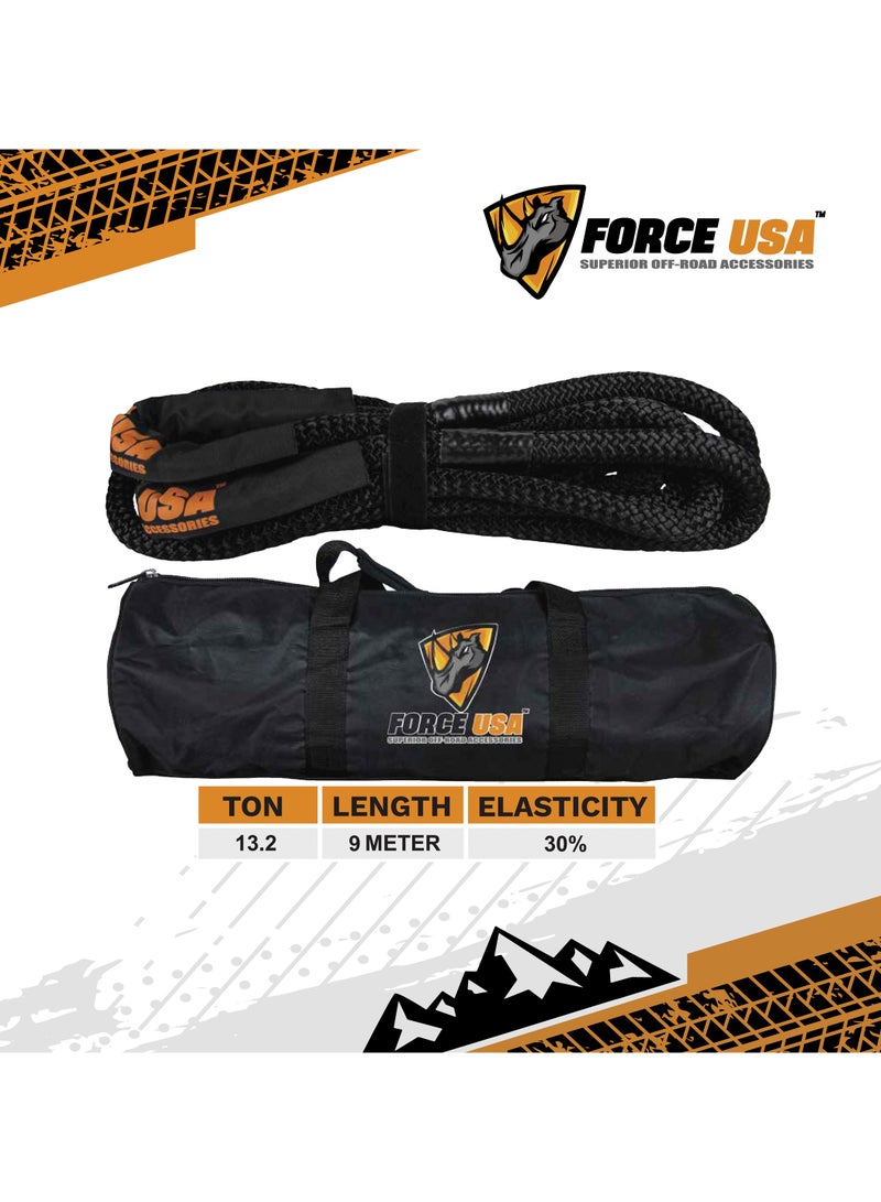 FORCE USA حبل استرداد حركي 9م 13.2 طن - حزام سحب ثقيل للاستخدام في الطرق الوعرة مع حلقات معززة - معدات استرداد SUV، 4x4، ATV - حبل ممتص للصدمات ومقاوم للعوامل الجوية - Image 5