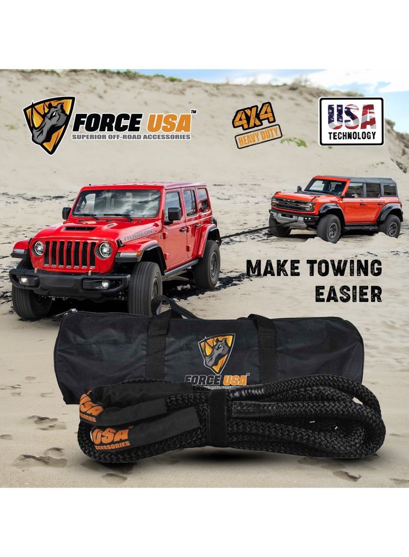 FORCE USA حبل استرداد حركي 9م 13.2 طن - حزام سحب ثقيل للاستخدام في الطرق الوعرة مع حلقات معززة - معدات استرداد SUV، 4x4، ATV - حبل ممتص للصدمات ومقاوم للعوامل الجوية - Image 3