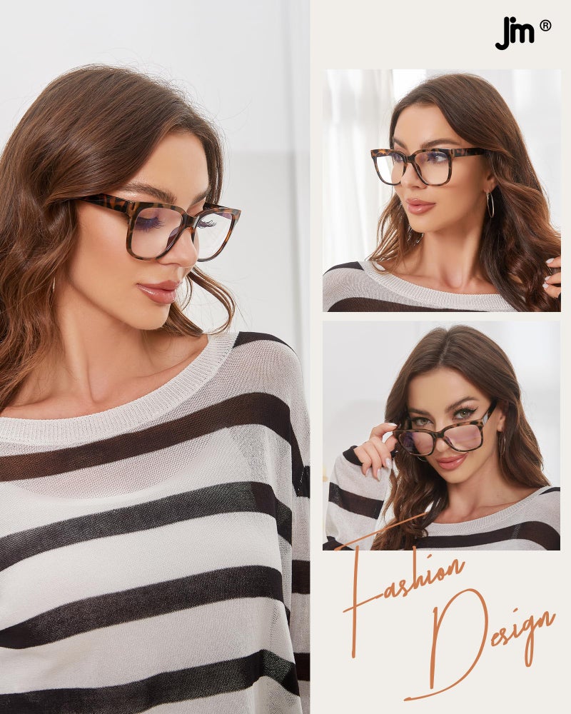 JM Oversized Reading Glasses for Women - Square Stylish Readers for Woman Men/W Blue Light Blocking Trendy Womens Computer Reader Eye Glass Fashion Bluelight Eyeglasses/W Large Frames Clear Lens(1.00) - Image 2