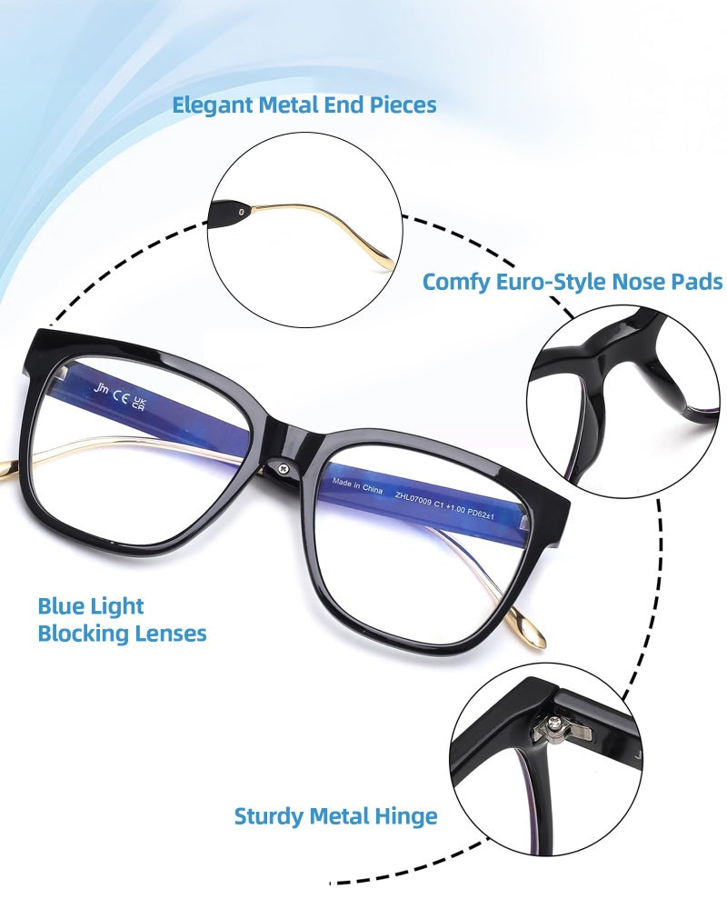 JM Oversized Reading Glasses for Women - Square Stylish Readers for Woman Men/W Blue Light Blocking Trendy Womens Computer Reader Eye Glass Fashion Bluelight Eyeglasses/W Large Frames Clear Lens(1.00) - Image 5