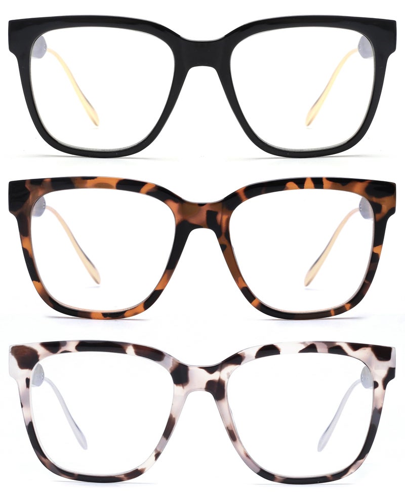 JM Oversized Reading Glasses for Women - Square Stylish Readers for Woman Men/W Blue Light Blocking Trendy Womens Computer Reader Eye Glass Fashion Bluelight Eyeglasses/W Large Frames Clear Lens(1.00) - Image 1