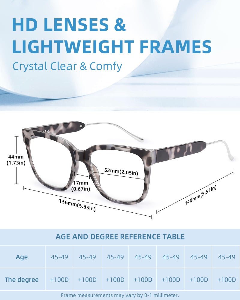 JM Oversized Reading Glasses for Women - Square Stylish Readers for Woman Men/W Blue Light Blocking Trendy Womens Computer Reader Eye Glass Fashion Bluelight Eyeglasses/W Large Frames Clear Lens(1.00) - Image 3