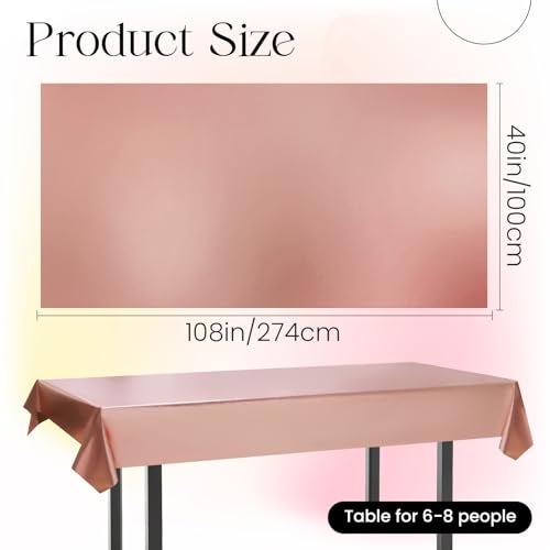 Just Shimmer 2 pcs Rose Gold Tablecloth Plastic -Stunning Metallic Matte Finish, 40" x 108" Bachelorette Table Cloth, Perfect for Wedding Birthday Party Anniversary Event Bridal Shower Decorations - Image 2