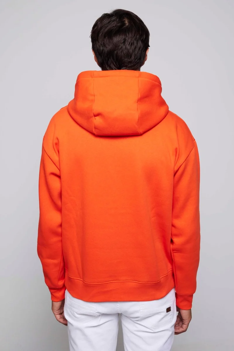 تودورس Unisex Oversize Wide Cut Cotton Soft Textured Polar Fleece Basic Orange Hooded Sweatshirt