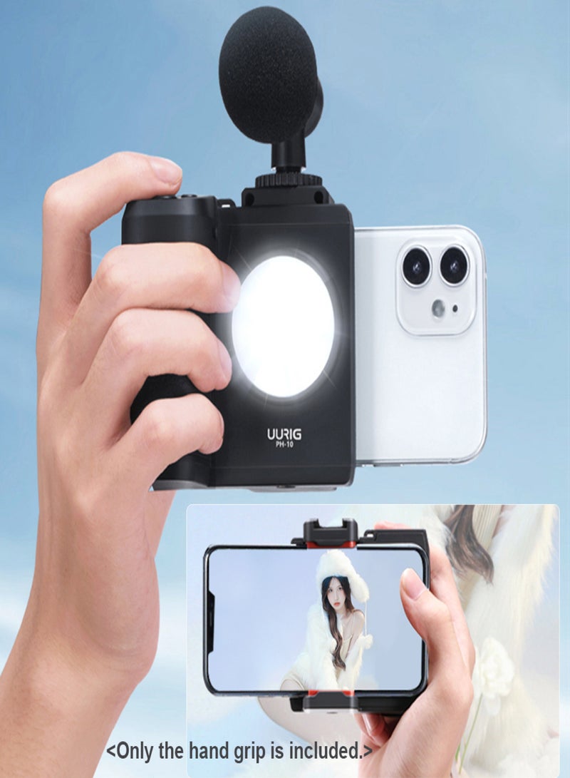 UURIG UURIG PH-10 Wireless Handle Grip Phone Holder Stabilizer for Smartphone Vlog Selfie with Remote Control Cold Shoe Mount 1/4 Inch Screw Hole Built-in LED Fill Light Battery Replacement for iPhone  - Image 3