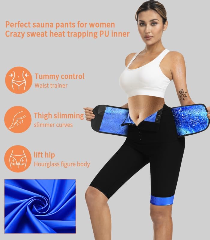 QZSH Sauna Pants Women Sweat Capris Slimming Leggings,Mesh Crotch,High Waist Workout Body Shaper Suits - Image 3