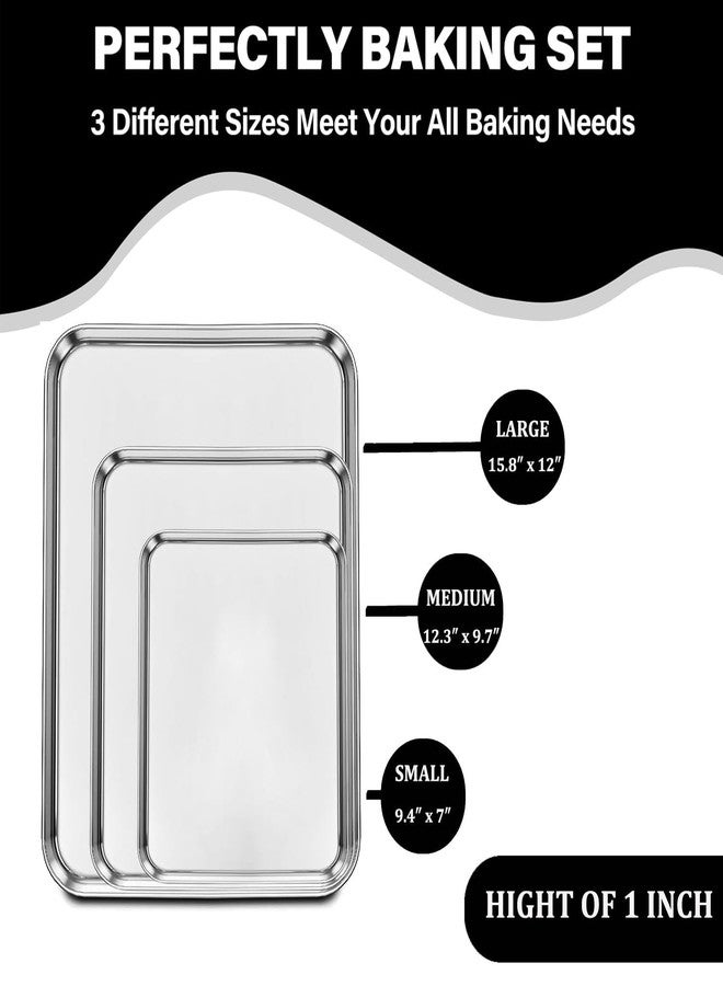 ZOEHROWS Set of 3 Baking Sheet, Stainless Steel Cookie Sheet Baking Sheet Pan, 9/12/16 Inch Cookie Tray Pans for Baking, Non Toxic & Easy Clean - Image 2