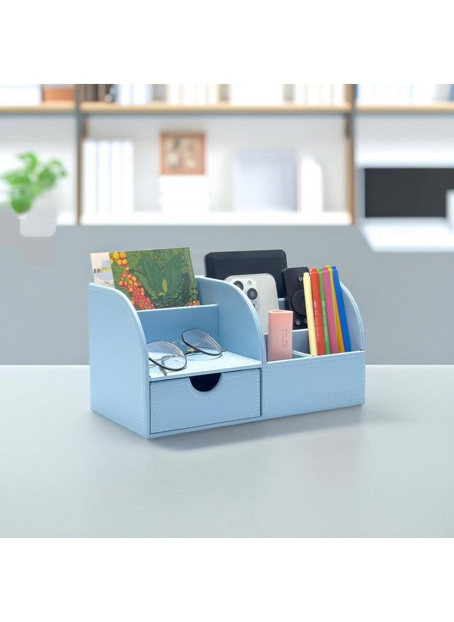 UnionBasic Desk Organizer - Multifunctional Leather Desktop Pen Holder Storage Box - Business Card/Pen/Pencil/Mobile Phone/Stationery Holder, Blue  - Image 3