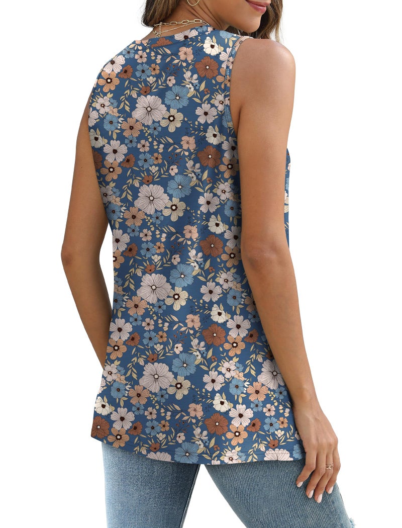 Sampeel Womens Tops Dressy Casual Summer Vacation Clothes Beach Fashion Crew Neck Tank Tops Blue Daisy Flower M - Image 5